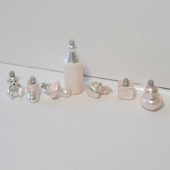 Sentimental Memories Collection Pink Baby Girl Christmas Glass Ornament Set 7 - Picture 3 of 8